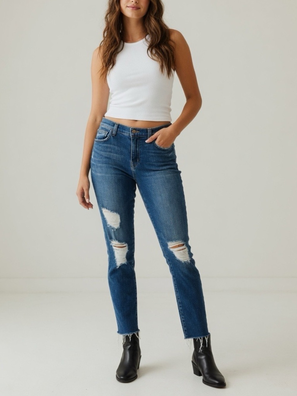 L’Agence Women’s Blue Distressed Skinny Jeans
